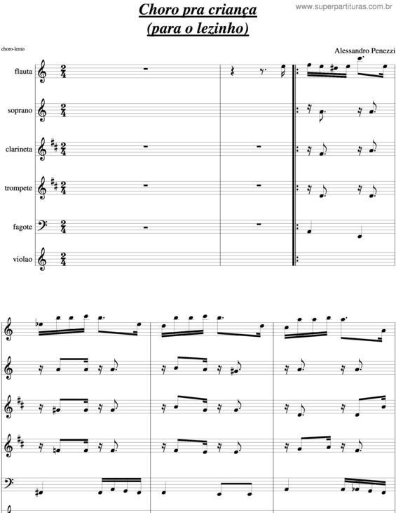 Partitura da música Choro Pra Criança