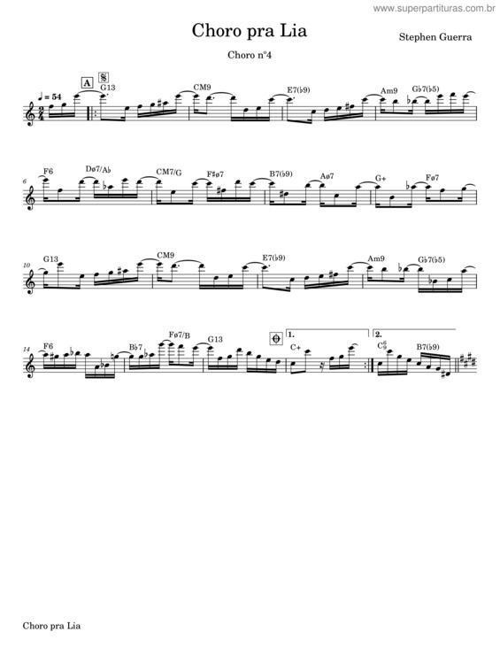 Partitura da música Choro Pra Lia