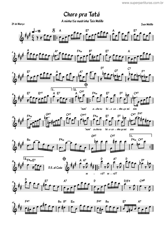 Partitura da música Choro Pra Tatá