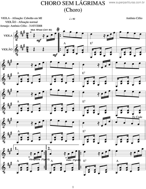 Partitura da música Choro Sem Lágrimas v.2