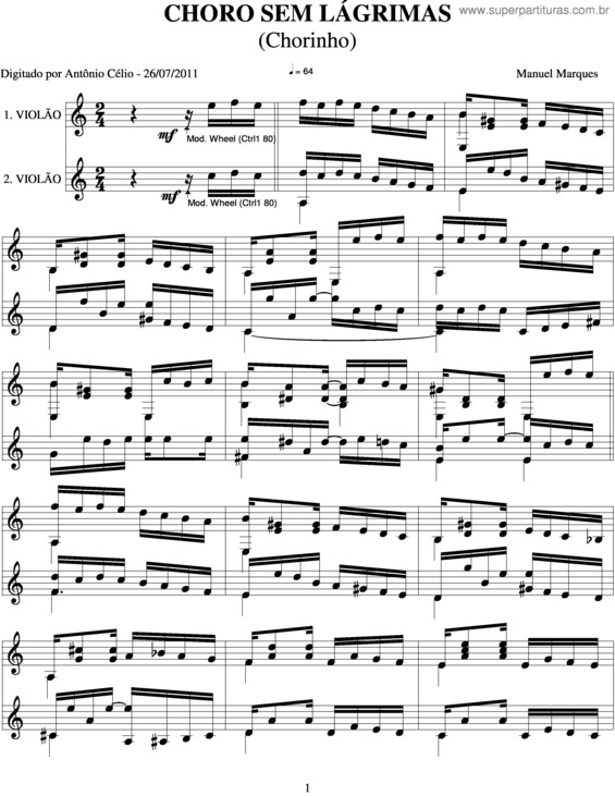 Partitura da música Choro Sem Lágrimas