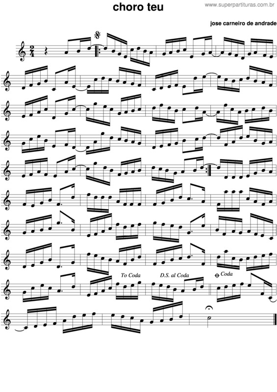 Partitura da música Choro Teu