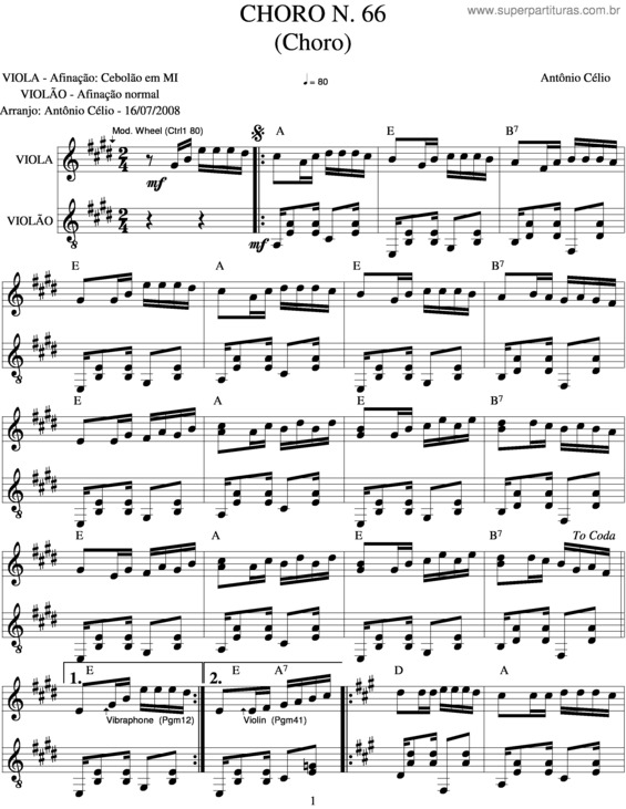 Partitura da música Choro v.10