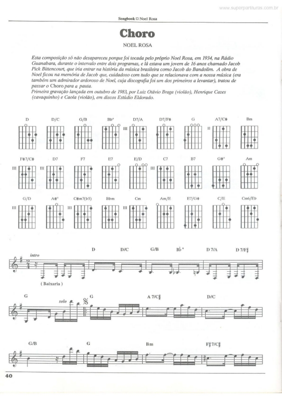 Partitura da música Choro