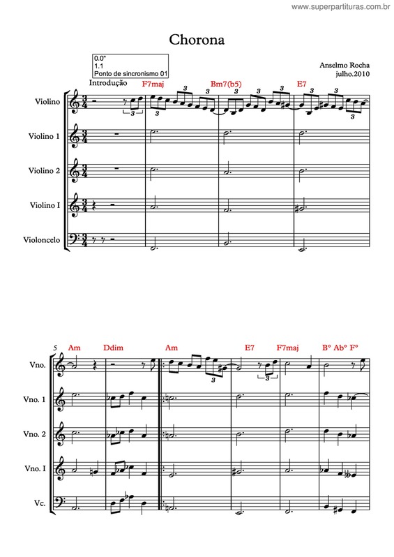 Partitura da música Chorona v.2