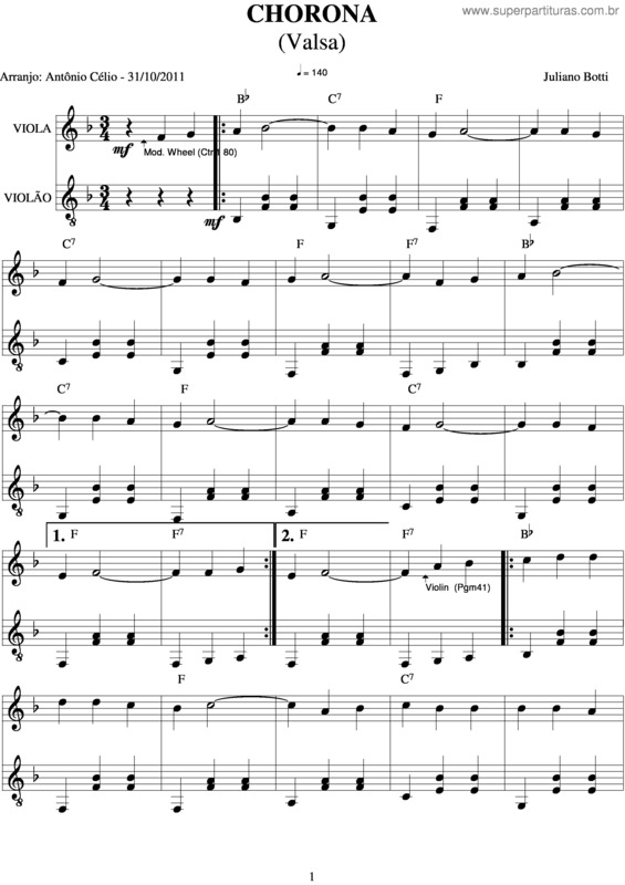 Partitura da música Chorona