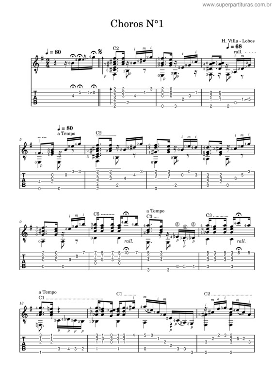 Partitura da música Choros N° 1  Choros N°1