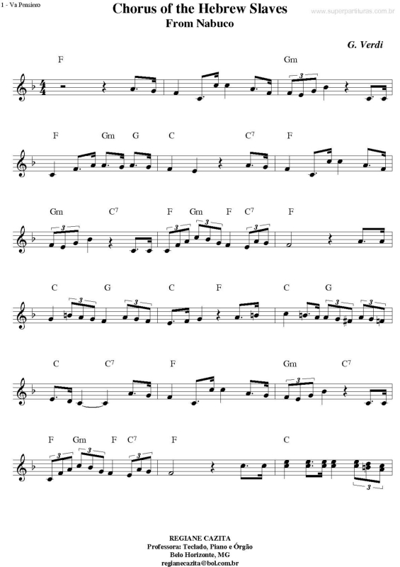 Partitura da música Chorus of the Hebrew Slaves
