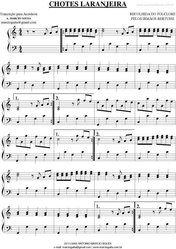 Partitura da música Chotes Laranjeira