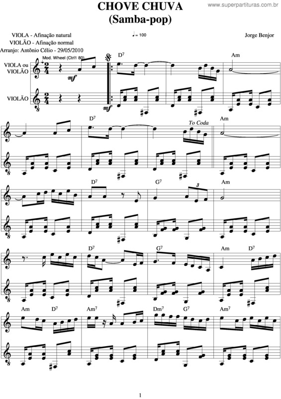 Partitura da música Chove Chuva v.5