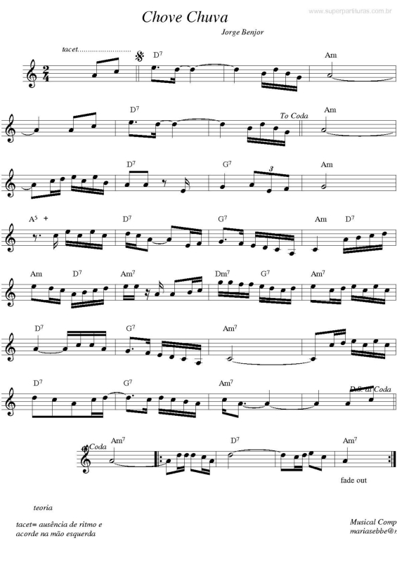 Partitura da música Chove Chuva