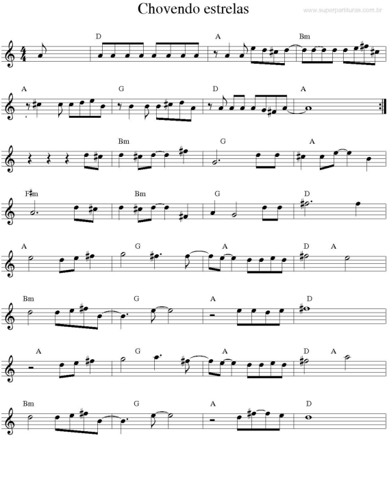 Partitura da música Chovendo Estrelas