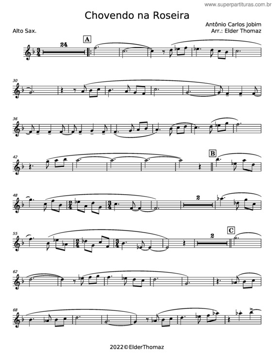 Partitura da música Chovendo Na Roseira – Antônio Carlos Jobim v.2