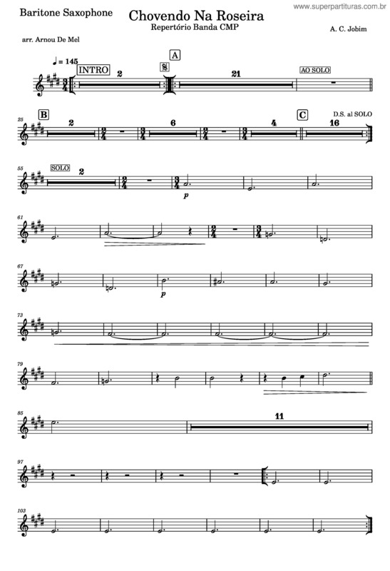 Partitura da música Chovendo Na Roseira – Antônio Carlos Jobim