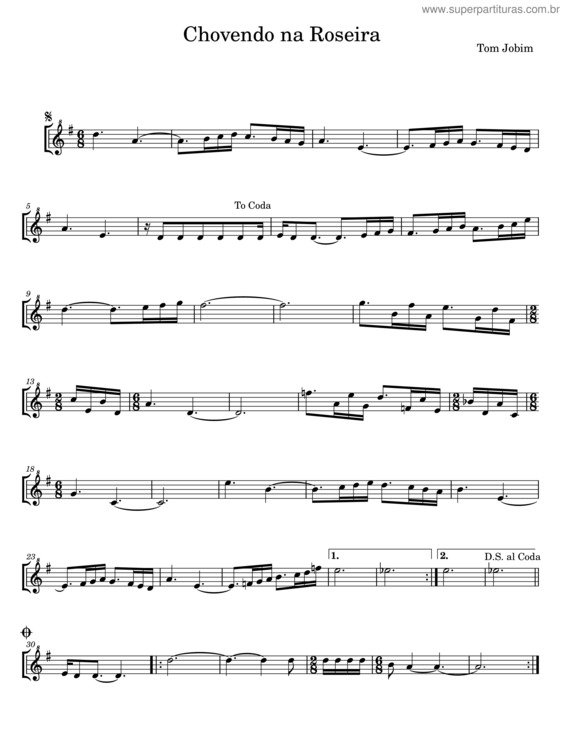 Partitura da música Chovendo Na Roseira – Tom Jobim