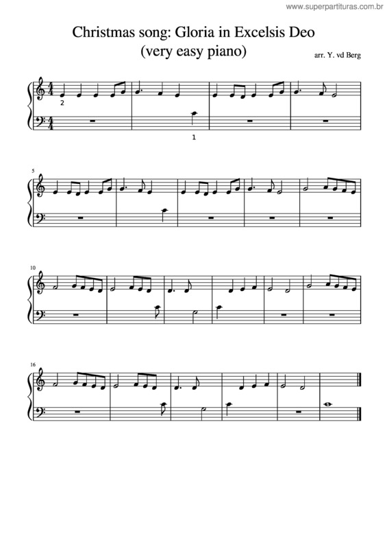Partitura da música Christmas Song: Gloria In Excelsis Deo For Beginner Piano