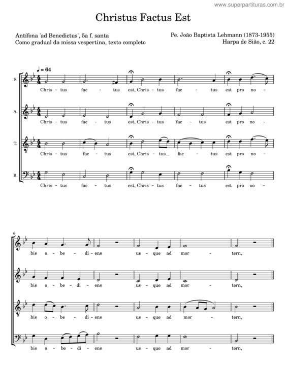 Partitura da música Christus Factus Est