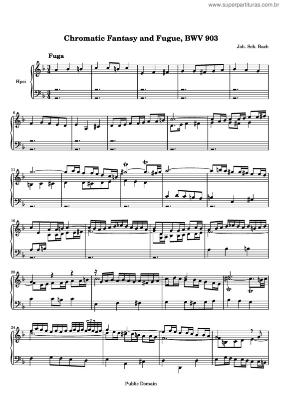 Partitura da música Chromatic Fantasy and Fugue v.2