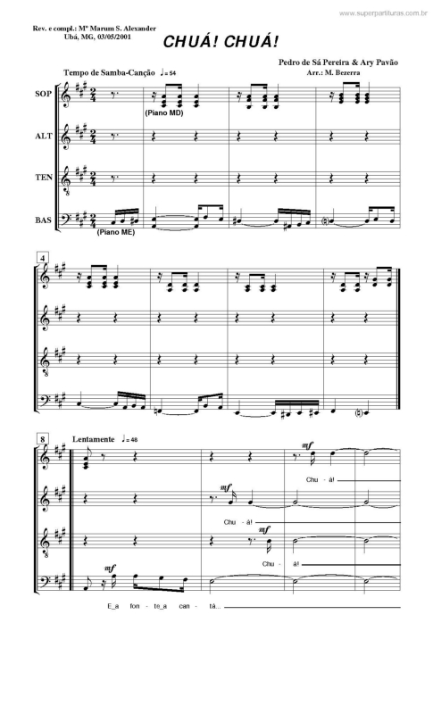 Partitura da música Chuá! Chuá!