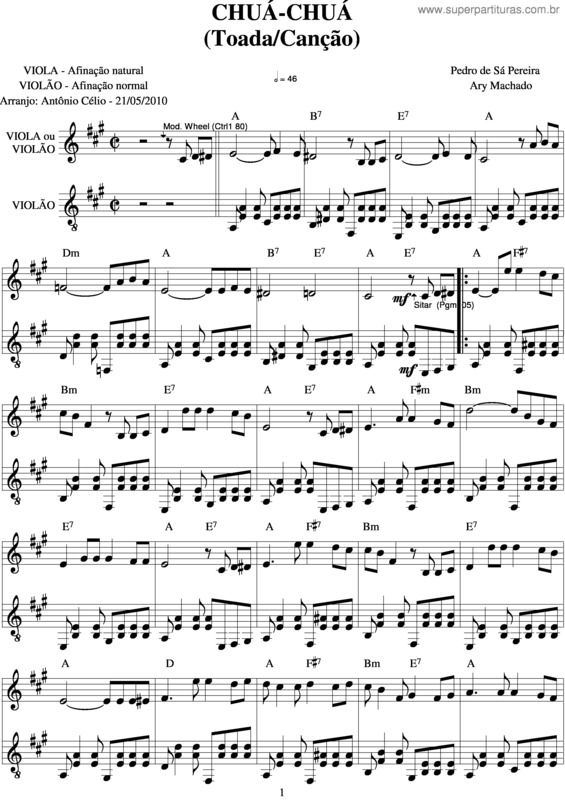 Partitura da música Chuá-Chuá v.5