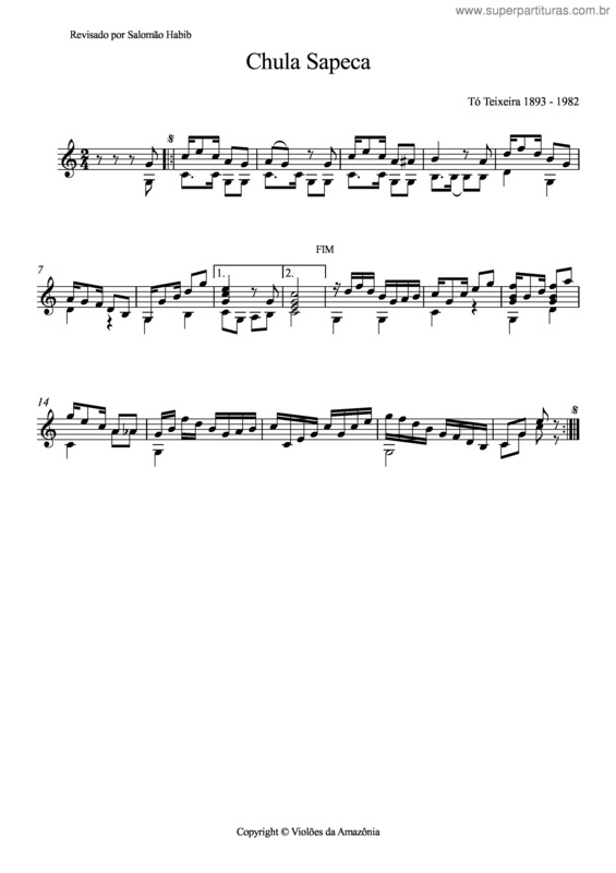 Partitura da música Chula sapeca