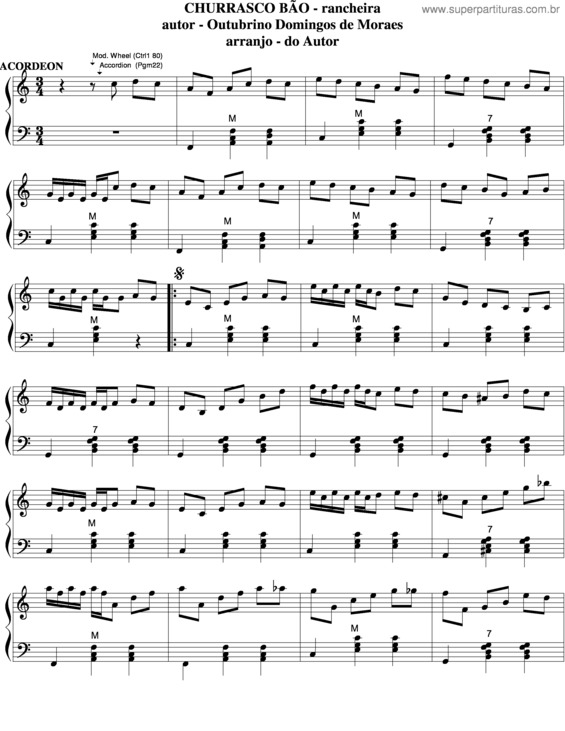 Partitura da música Churrasco Bão v.2