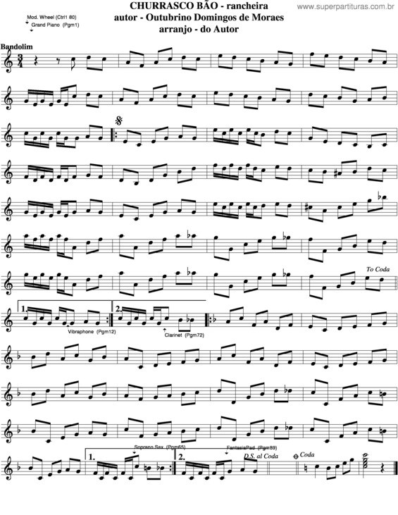 Partitura da música Churrasco Bão v.3