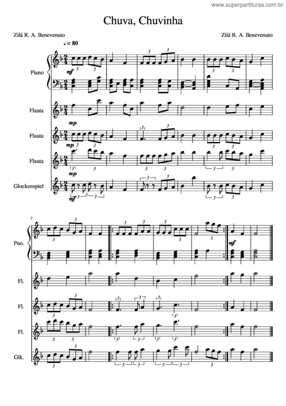 Partitura da música Chuva, Chuvinha
