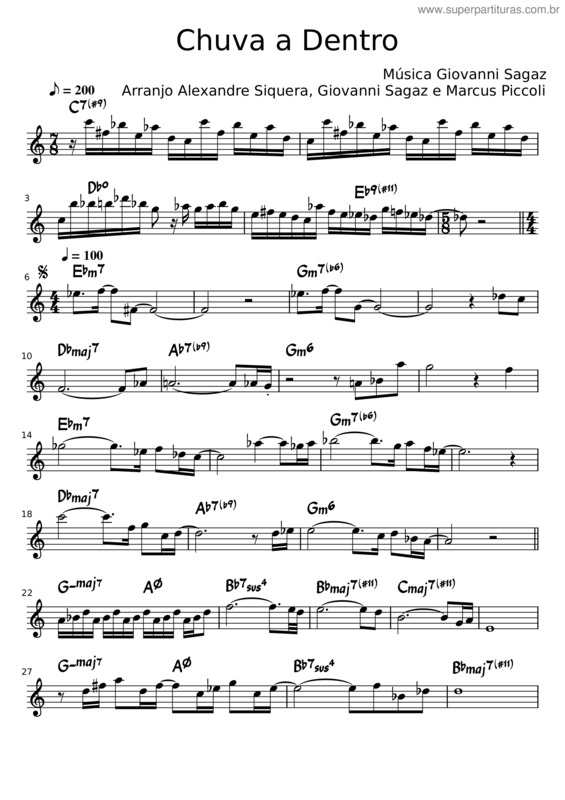 Partitura da música Chuva A Dentro – Giovanni Sagaz Chuva A Dentro