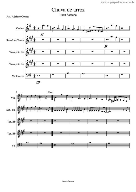 Partitura da música Chuva De Arroz – Luan Santana