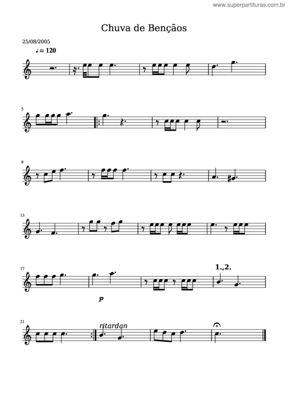 Partitura da música Chuva De Bençãos – Icm – Sax Tenor