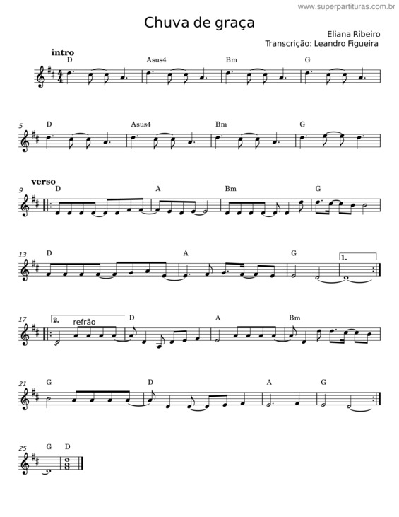 Partitura da música Chuva De Graça – Eliana Ribeiro