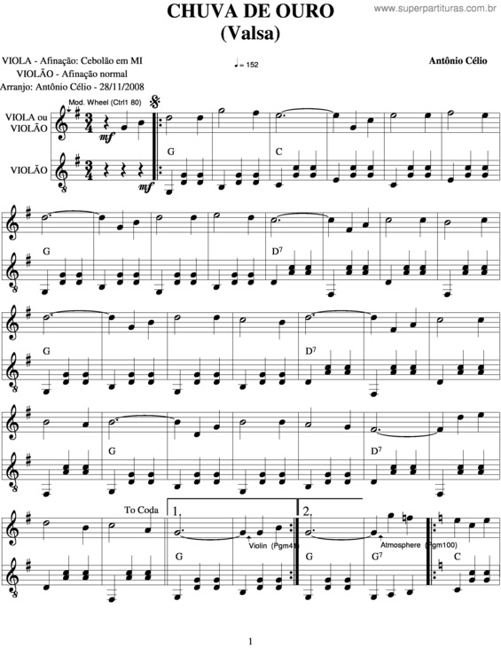 Partitura da música Chuva De Ouro
