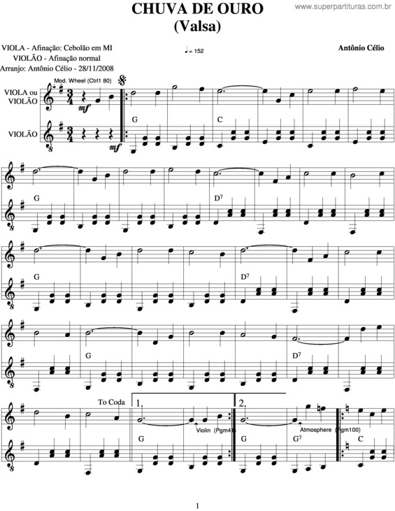 Partitura da música Chuva De Ouro