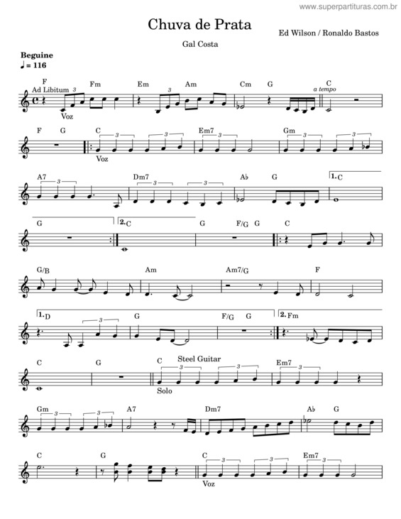 Partitura da música Chuva De Prata – Ed Wilson;Ronaldo Bastos