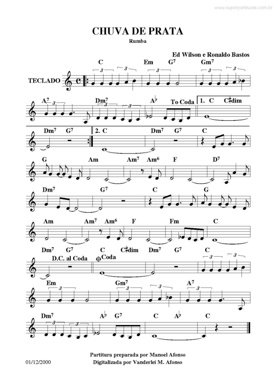 Partitura da música Chuva de Prata