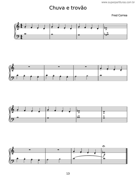 Partitura da música Chuva E Trovão – Fred Correa