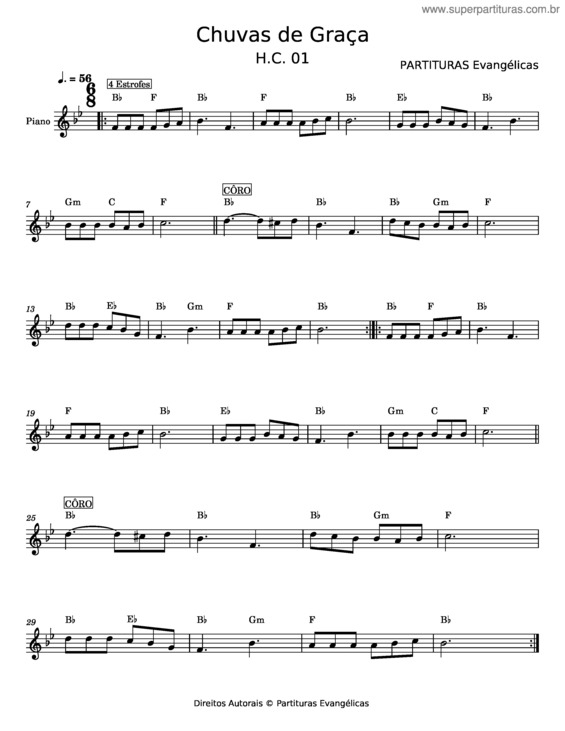 Partitura da música Chuvas De Graças – Hino Da Harpa Cristã v.3