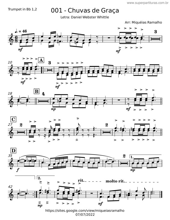 Partitura da música Chuvas De Graças – Hino Da Harpa Cristã v.7