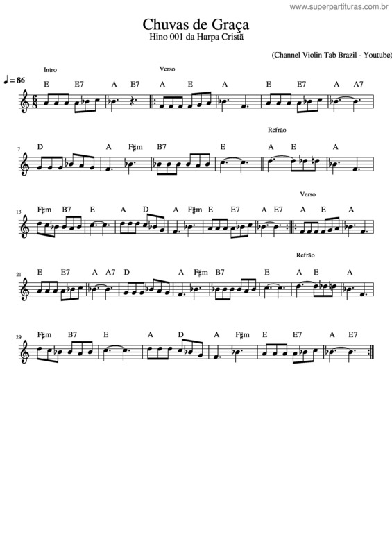Partitura da música Chuvas De Graças – Hino Da Harpa Cristã