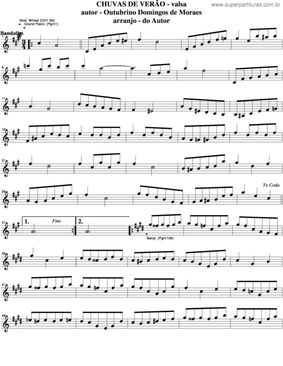 Partitura da música Chuvas De Verão v.6