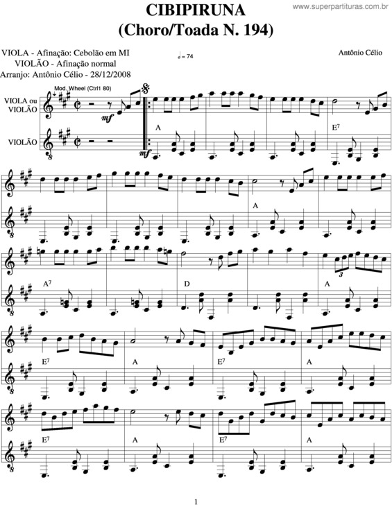 Partitura da música Cibipiruna
