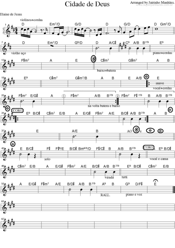 Partitura da música Cidade de Deus