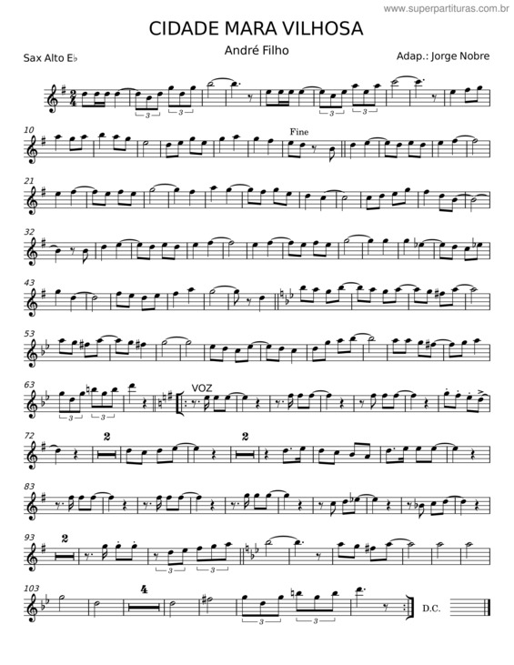 Partitura da música Cidade Maravilhosa – André Filho