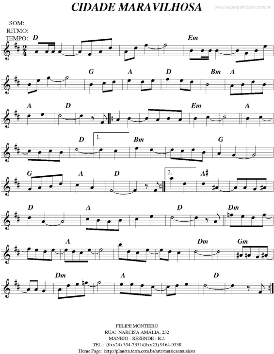 Partitura da música Cidade Maravilhosa