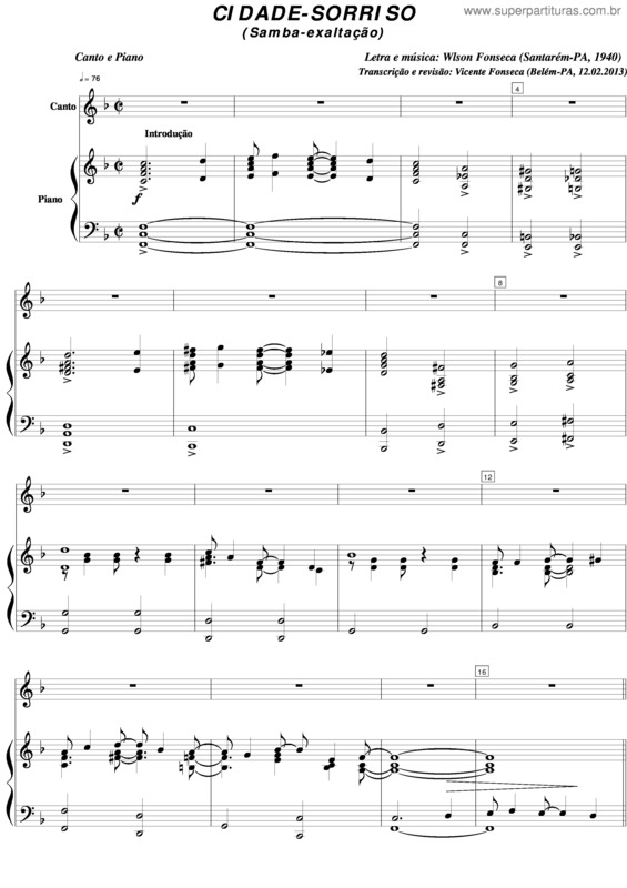 Partitura da música Cidade Sorriso