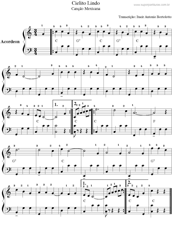 Partitura da música Cielito Lindo v.2