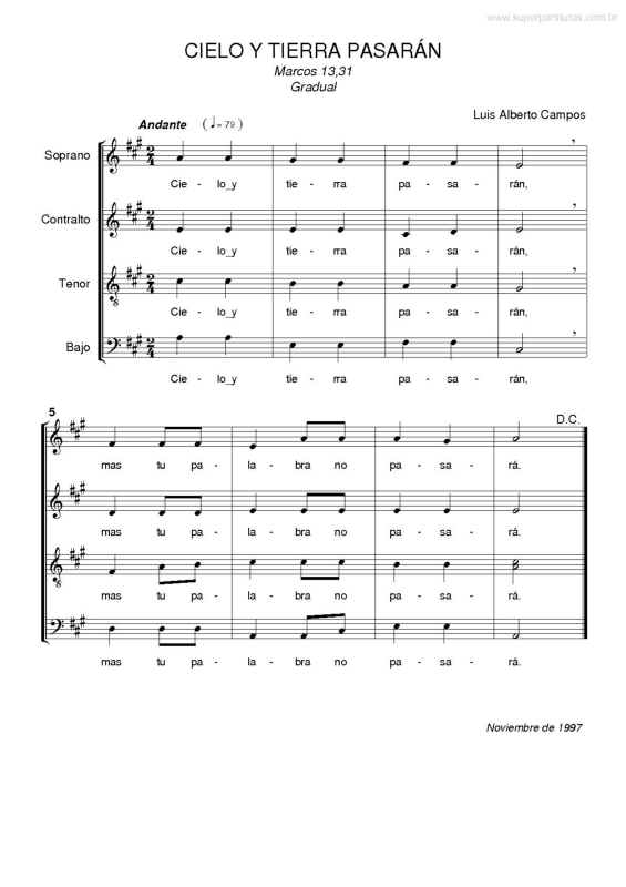 Partitura da música Cielo y Tierra Pasarán