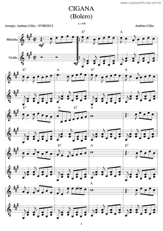 Partitura da música Cigana v.2