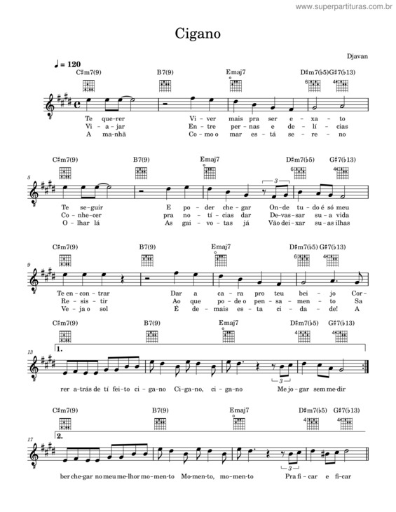 Partitura da música Cigano – Djavan Cigano